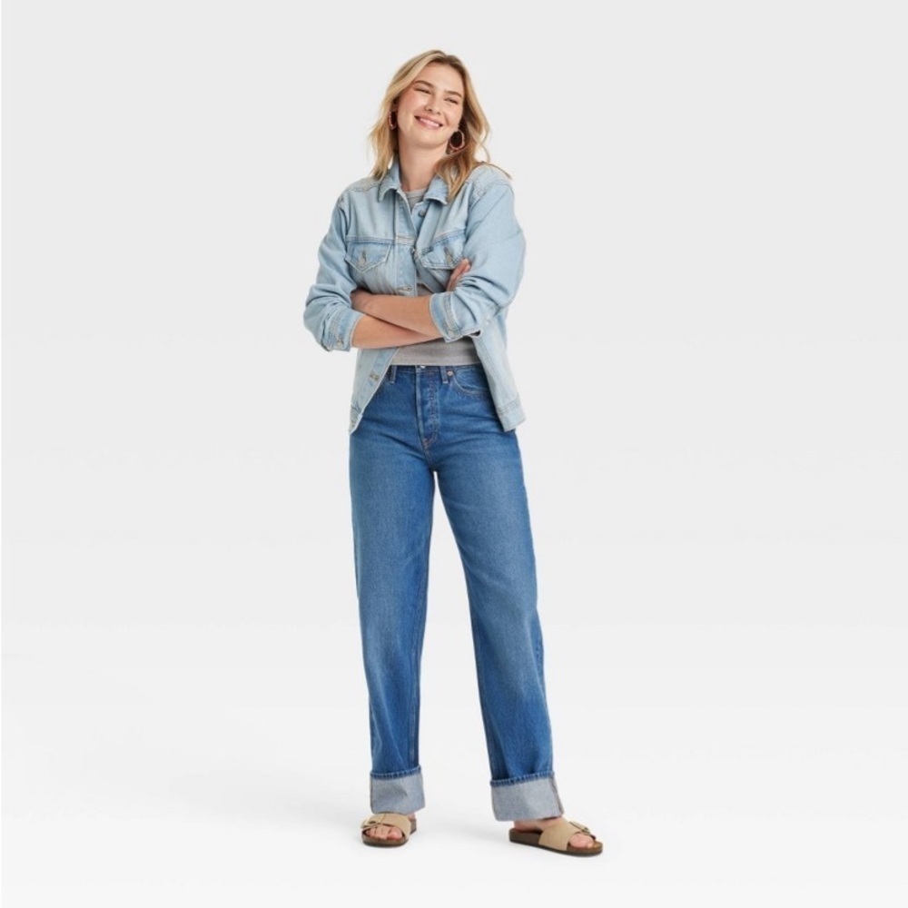 Women's Mid-Rise 90's Baggy Jeans - Universal Thread™ Dark Wash 12 Short new